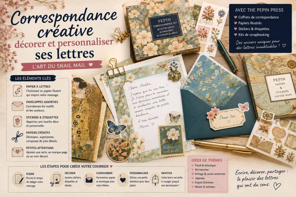 Correspondance créative : décorer et personnaliser ses lettres avec papiers illustrés, enveloppes, stickers et accessoires The Pepin Press
