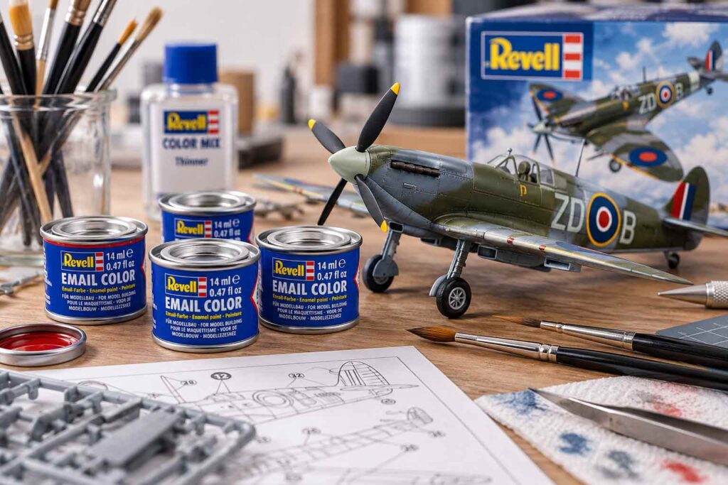 Peindre une maquette plastique avec les peintures Revell Email Color, pinceaux et accessoires de modélisme