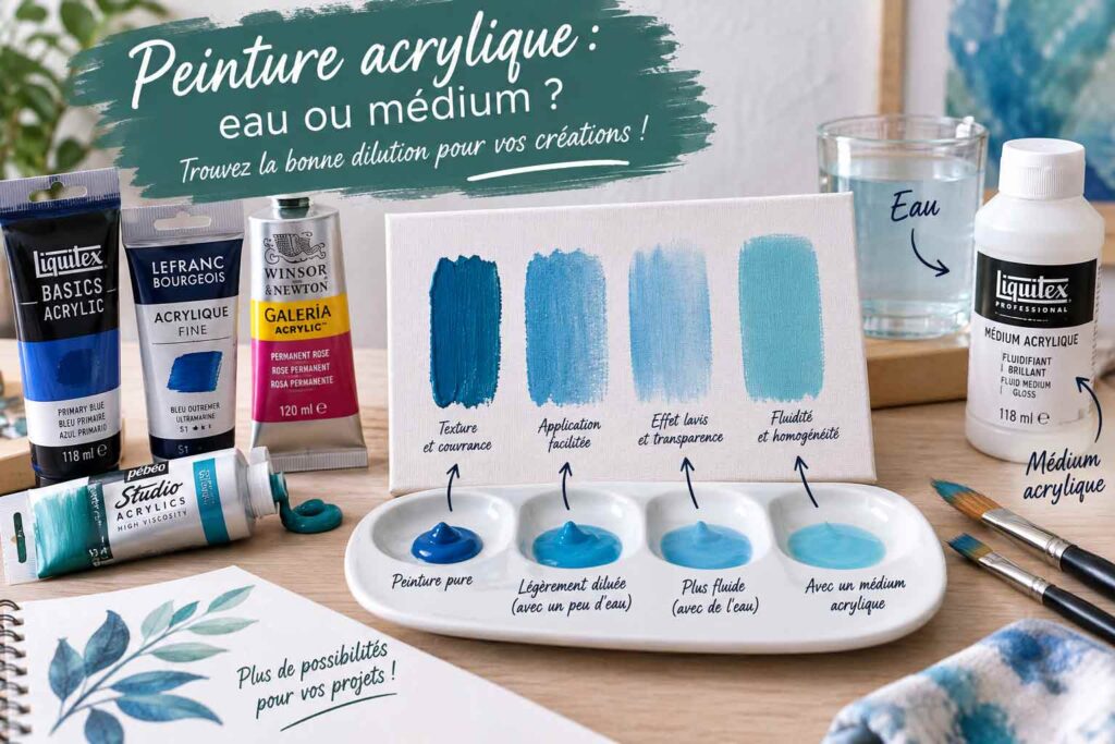 Diluer peinture acrylique avec de l’eau ou un médium : comparaison de la fluidité et de la transparence