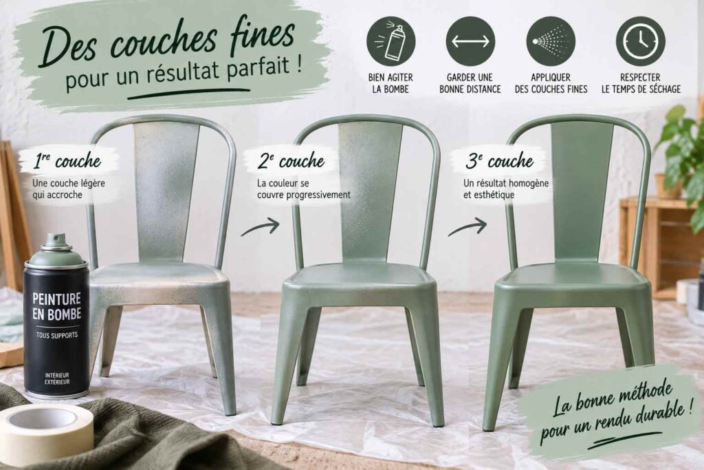 Combien de couches de peinture en bombe appliquer : exemple en 3 couches fines pour un résultat uniforme
