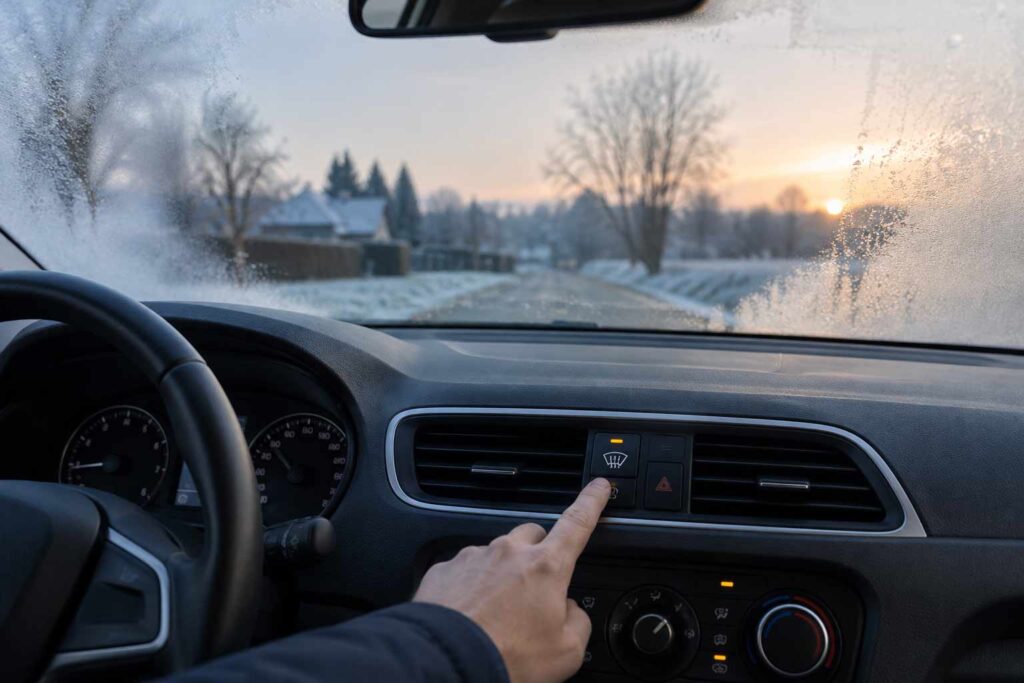 Pare-brise embué dans une voiture avec le système de désembuage activé