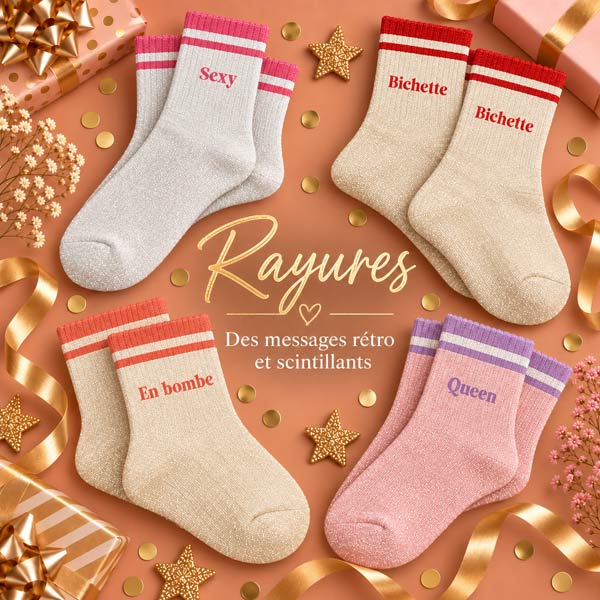  Chaussettes à paillettes à rayures